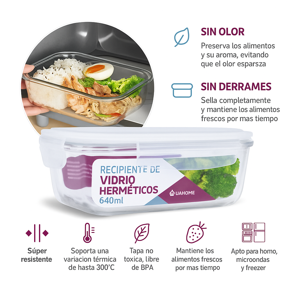 Kit 10 Recipientes de Vidrio Herméticos 640ml