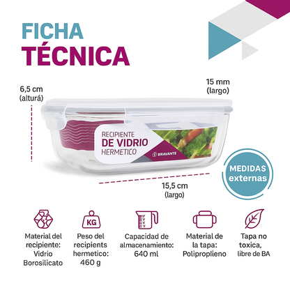Kit 10 Recipientes de Vidrio Herméticos 640ml